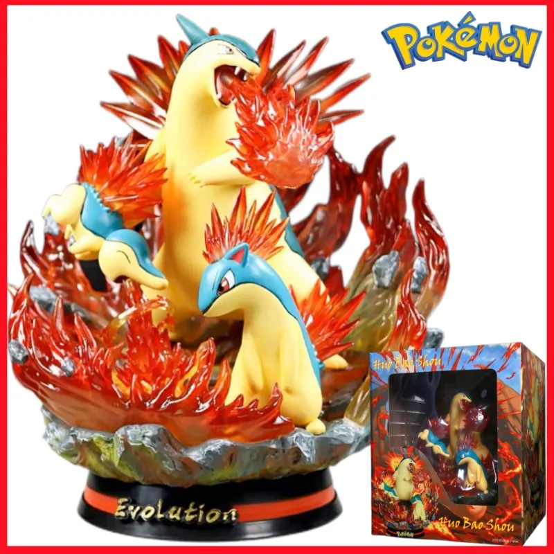 

Pokemon Evolution Anime Figures 27cm Typhlosion Gk Figure Mewtwo Pvc Led Light Figurine Collectible Toys Model Gift