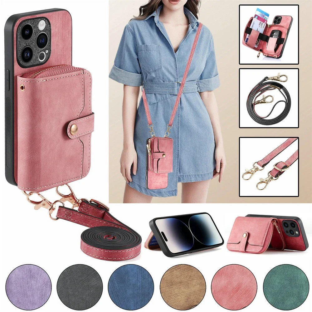 Luxurious Leather Wallet Crossbody Case with Zipper for Honor and Huawei Smartphones
