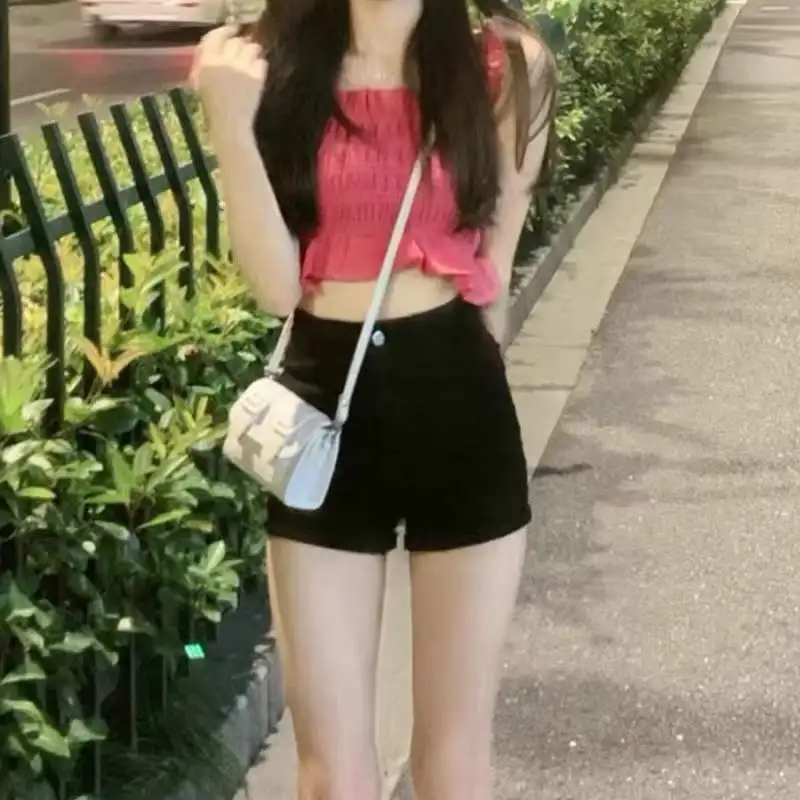 Denim Super Short Shorts Women's Summer High Waist Hot Pants Slim and Sexy Women's Elastic Hip Raise Open Crotch Convenient Pant