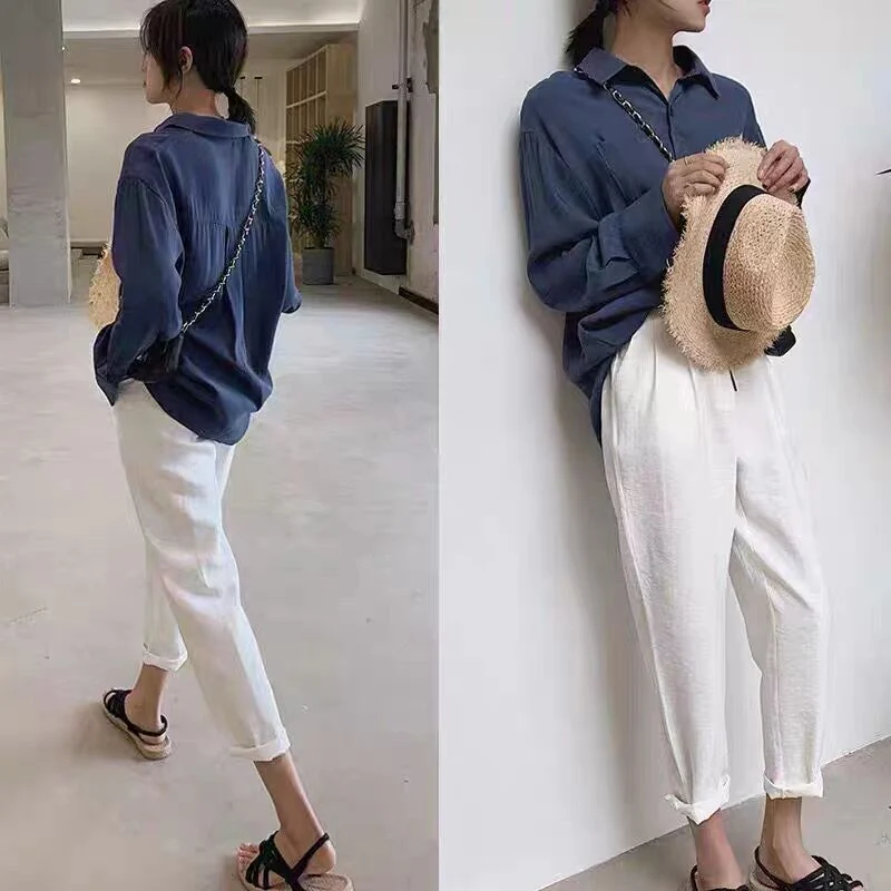 Summer Pregnant Women Pants Cotton And Linen High Waist Maternity Casual Long Trousers Solid Wide-legged Pants For Pregnancy