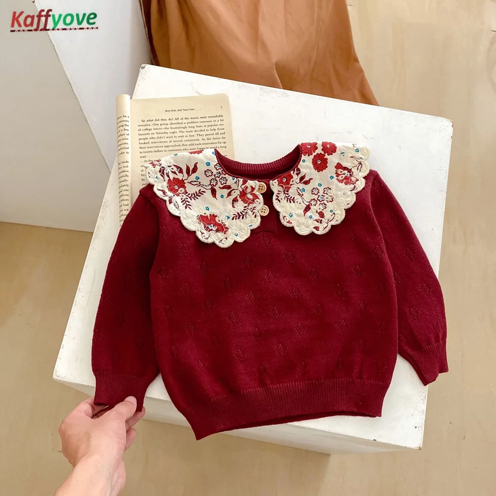 2026 가을 프랑스 스타일  여자아이 레이스 칼라 셔츠 니트 풀오버 스웨터 용 ..