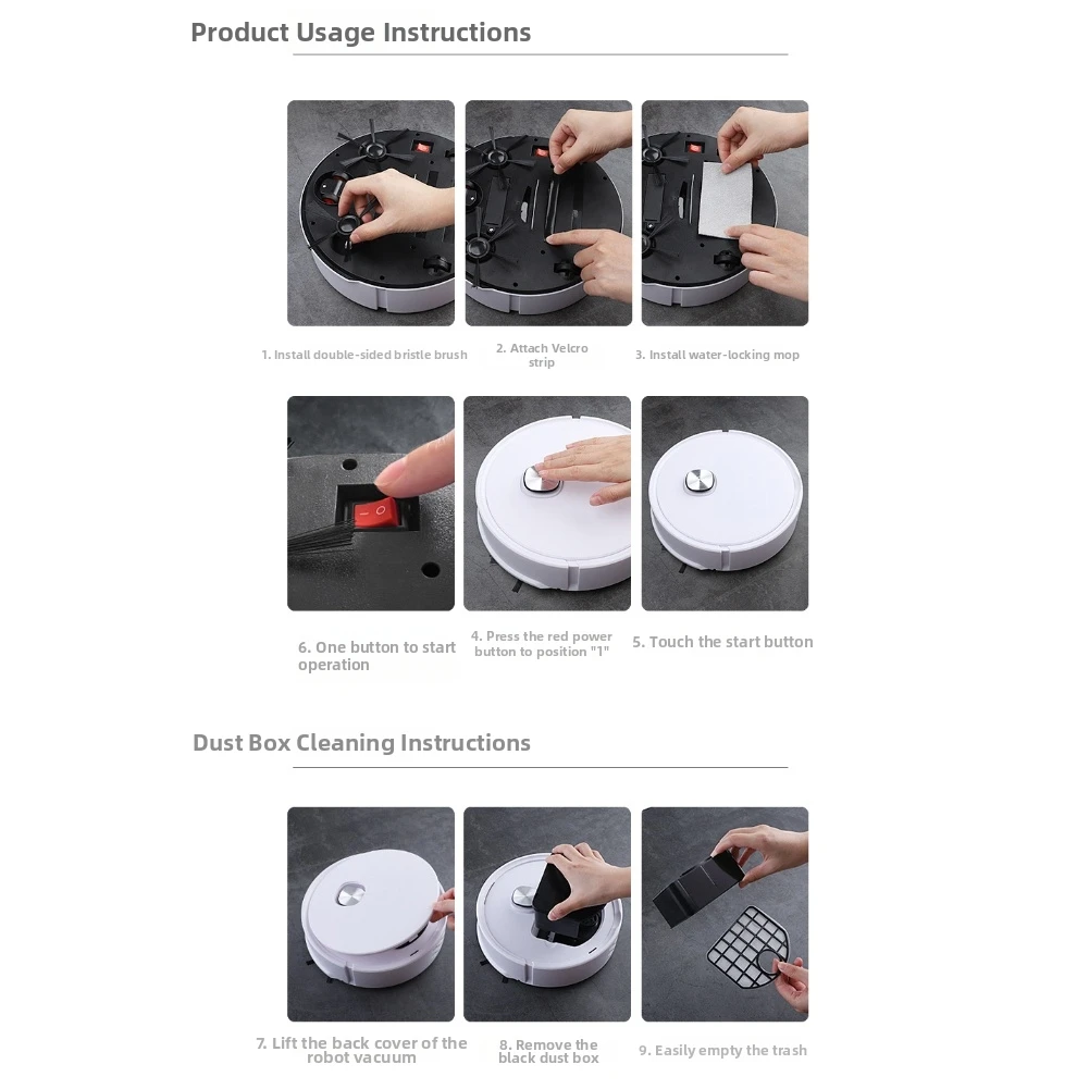 USB 전원 로봇 진공청소기 1200PA 충전식 소형 스위프 흡입형 걸레 기능 24x24x6.5cm PP 소재