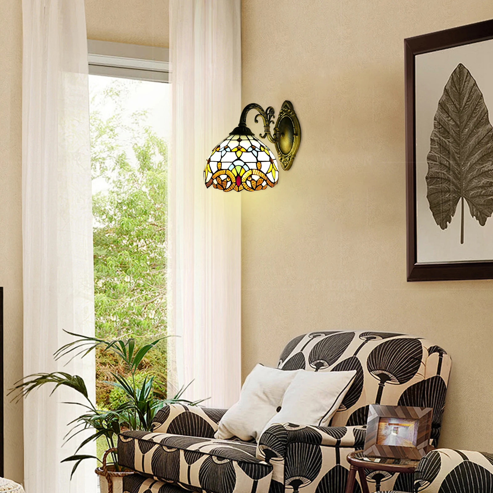 Tiffany Wall Lamp Wall Light Indoor Vintage Lamp Vintage Retro Handmade Dome for Living Room Staircase Bedroom