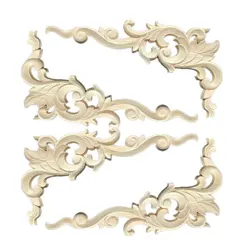 4PCS 33cm Woodcarving Decal Corner Applique Frame Door Decorate Wall Doors Furniture Decorative Figurines Wooden Miniatures