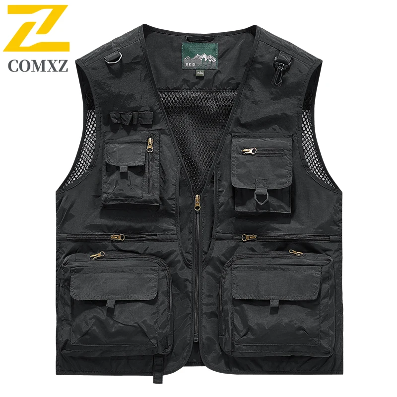 EiAO Vest Plus Size Work Men's Waterproof Windproof Fishing Multi-Pocket Outdoor Sleeveless Jacket for Business Casual Oversized