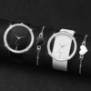4pcs/Set Simple Style Women's Leather Strap Quartz Watch Heart Bracelet 2
