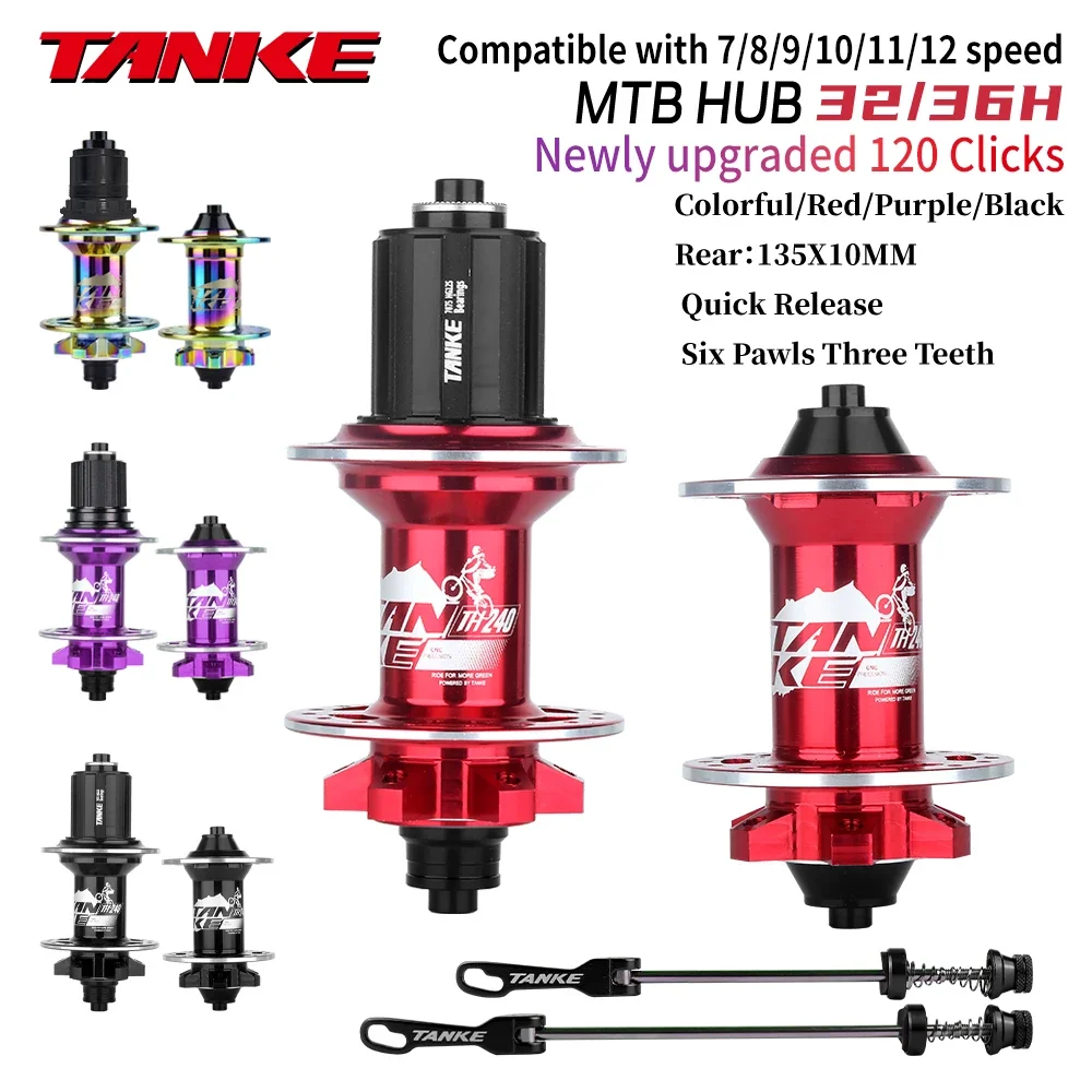 Mountain Bicycle Hubs TANKE 120 Click Hub Bearing MTB Hub Front Rear 32 36 Holes Disc Brake 7 8 9 10 11 12 Speed Quick Release 6 Pawl