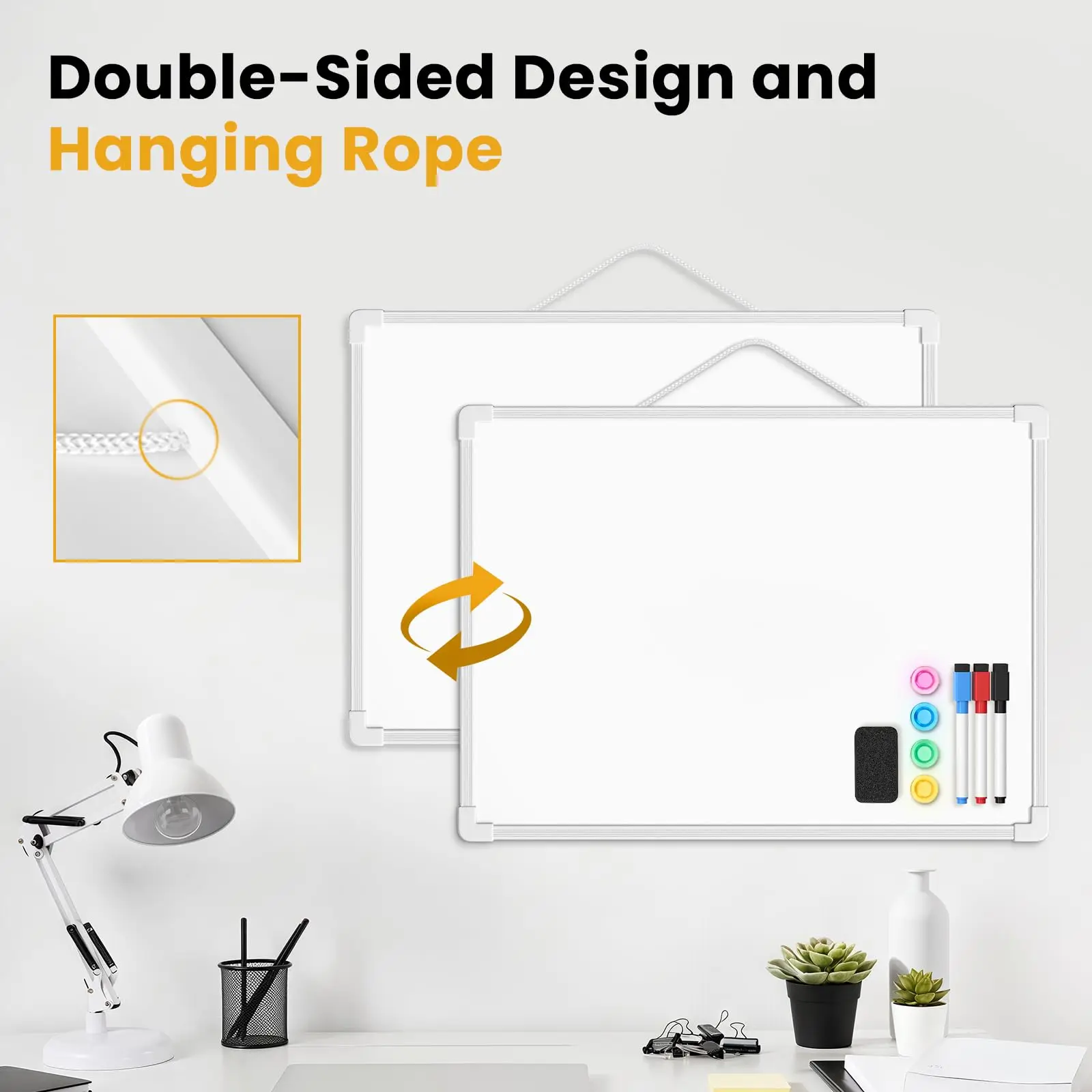Small Dry Erase Board for Wall 15.7" x 11.8" Double-Sided Small Whiteboard with 3 Markers & 4 Magnets