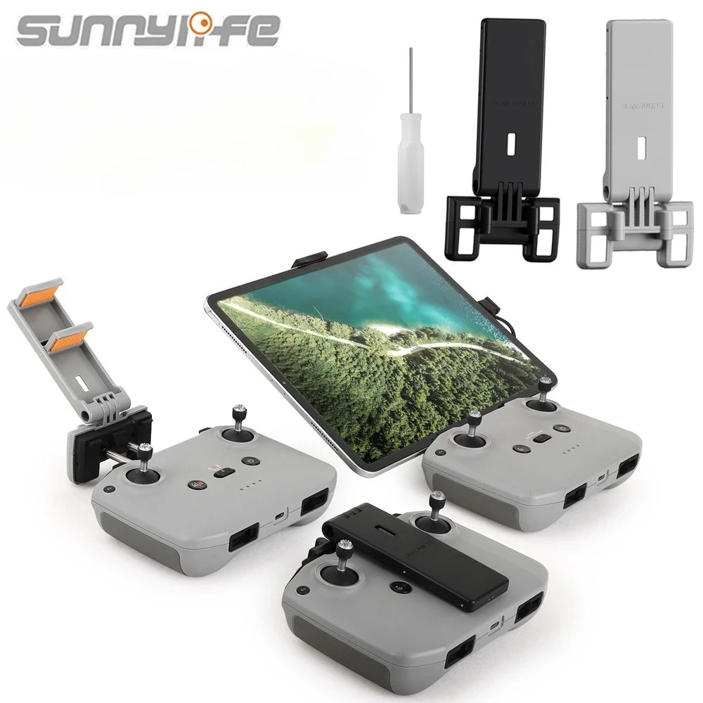 Support tablette fixé sur télécommande DJI, maintenant une tablette en orientation paysage