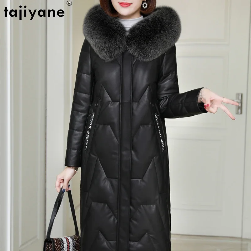 

Tajiyane Winter Sheepskin Down Jacket Women Elegent Mid-length Fox Fur Collar Fur Coat Hooded Real Leather Jacket Mujer Chaqueta
