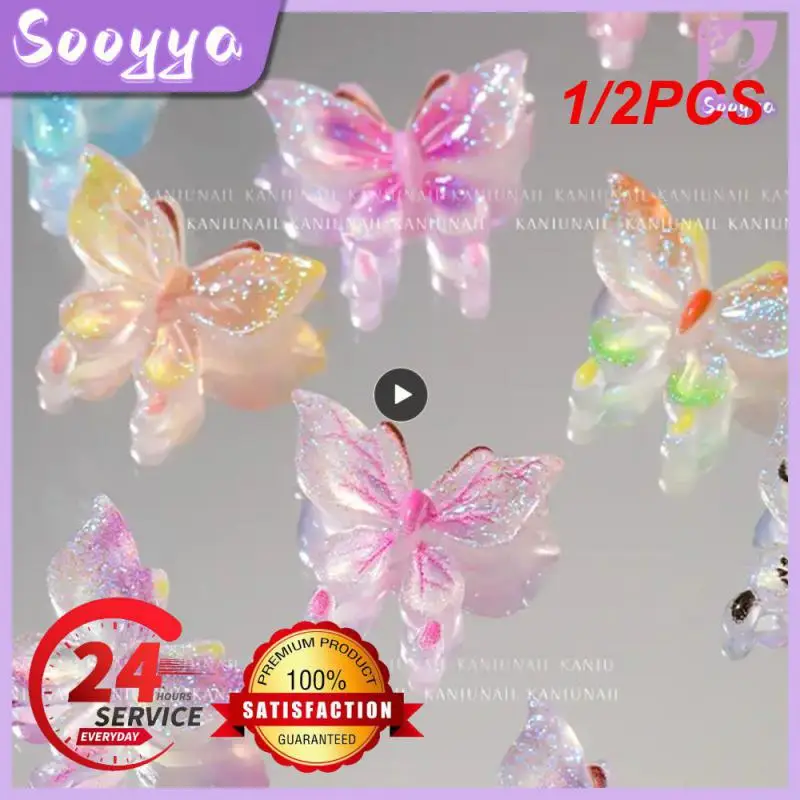 1/2Pcs Sweet Luxury Butterfly Nail Art Charms 3D Resin Kawaii Accessori Decorazioni In Cristallo Per Unghie Ice Clear Carft Ornament