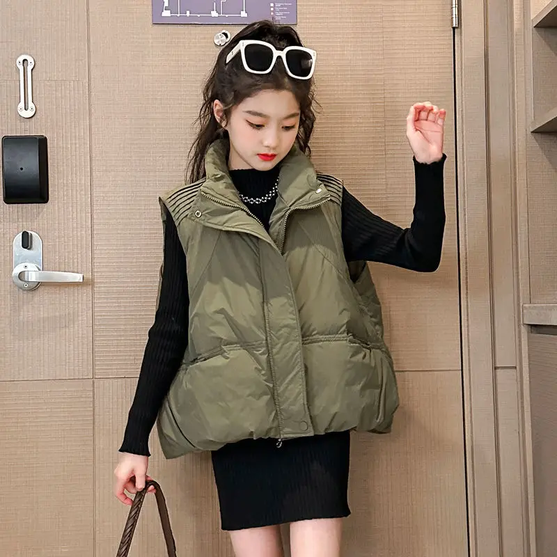 

2023New Winter Child Warm Thicken High Collar Vest Baby Cotton Waistcoat Kids Outerwear Kid Clothing Girls Brand Jackets Vest