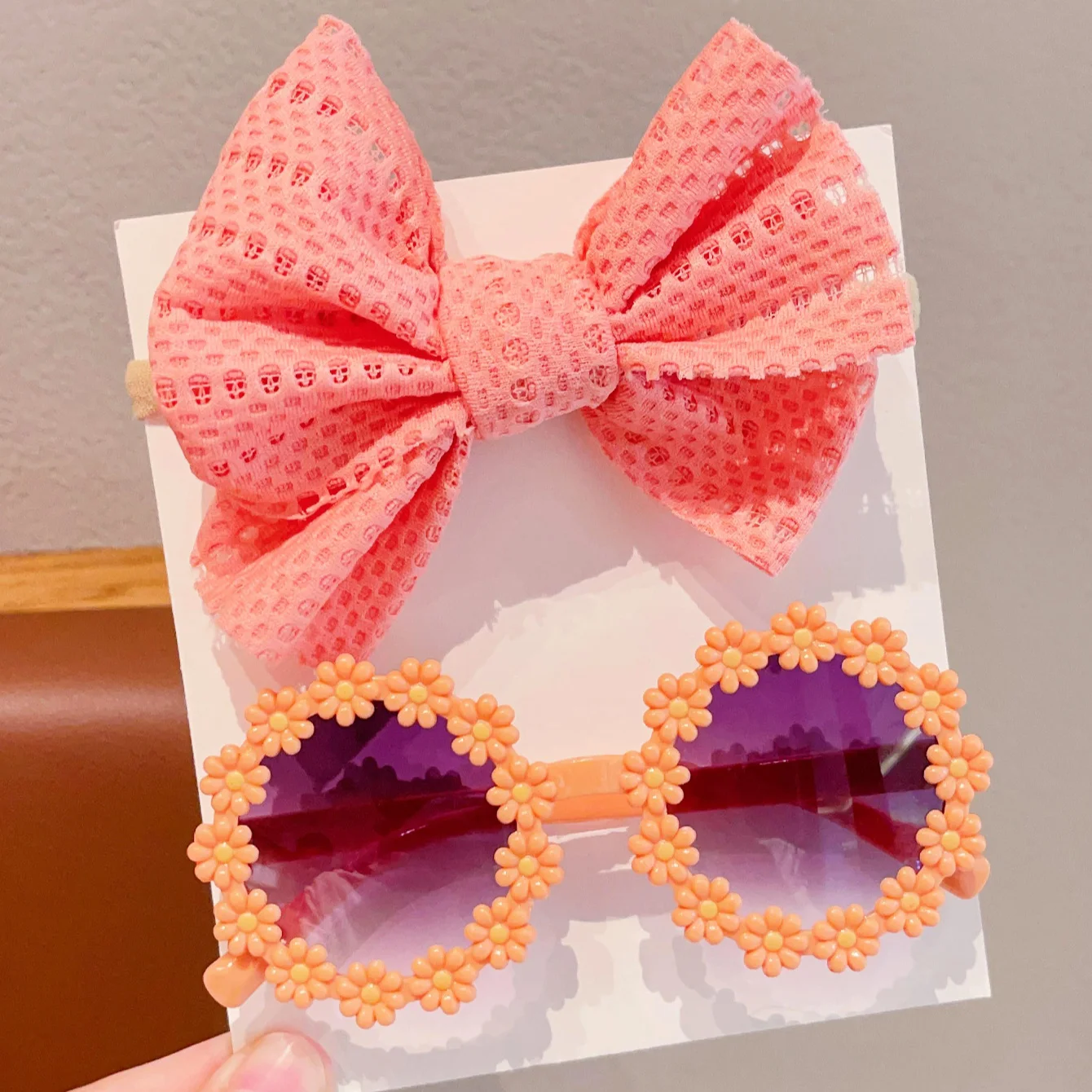 2/4 Teile/satz Neue Einfarbig Hohl Bowknot Haarband Blume Mode Gläser Brillen Haar Zubehör Set – Detail 5