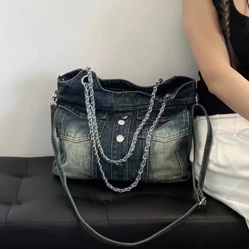 JIAERDI Hot Girls Denim Shoulder Bags Women Vintage Harajuku Pocket Large Capacity Handbag Ladies Retro Casual Underarm Bag Y2k