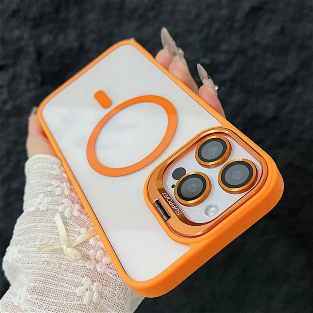 Luxury Magnetic Shockproof Phone Case with Stand and Glass Lens Protector Cover