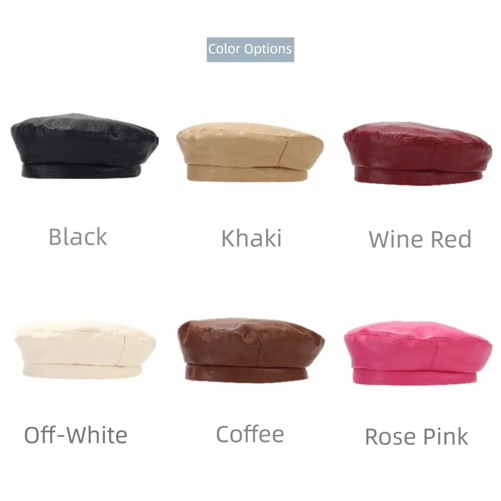Sweet PU Leather Pearl Bow Beret Solid Color Korean Style Octagonal Hat British Style Retro Design Painter Hat Outdoor Wear