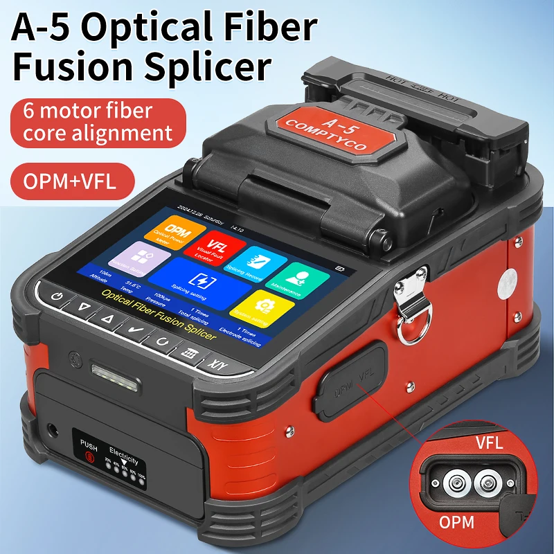 COMPTYCO A-5/FS-60F/AUA-70F 광섬유 융착접속기 6모터 다국어 지원 FTTH 광섬유 융착기 내장형 VFL OPM