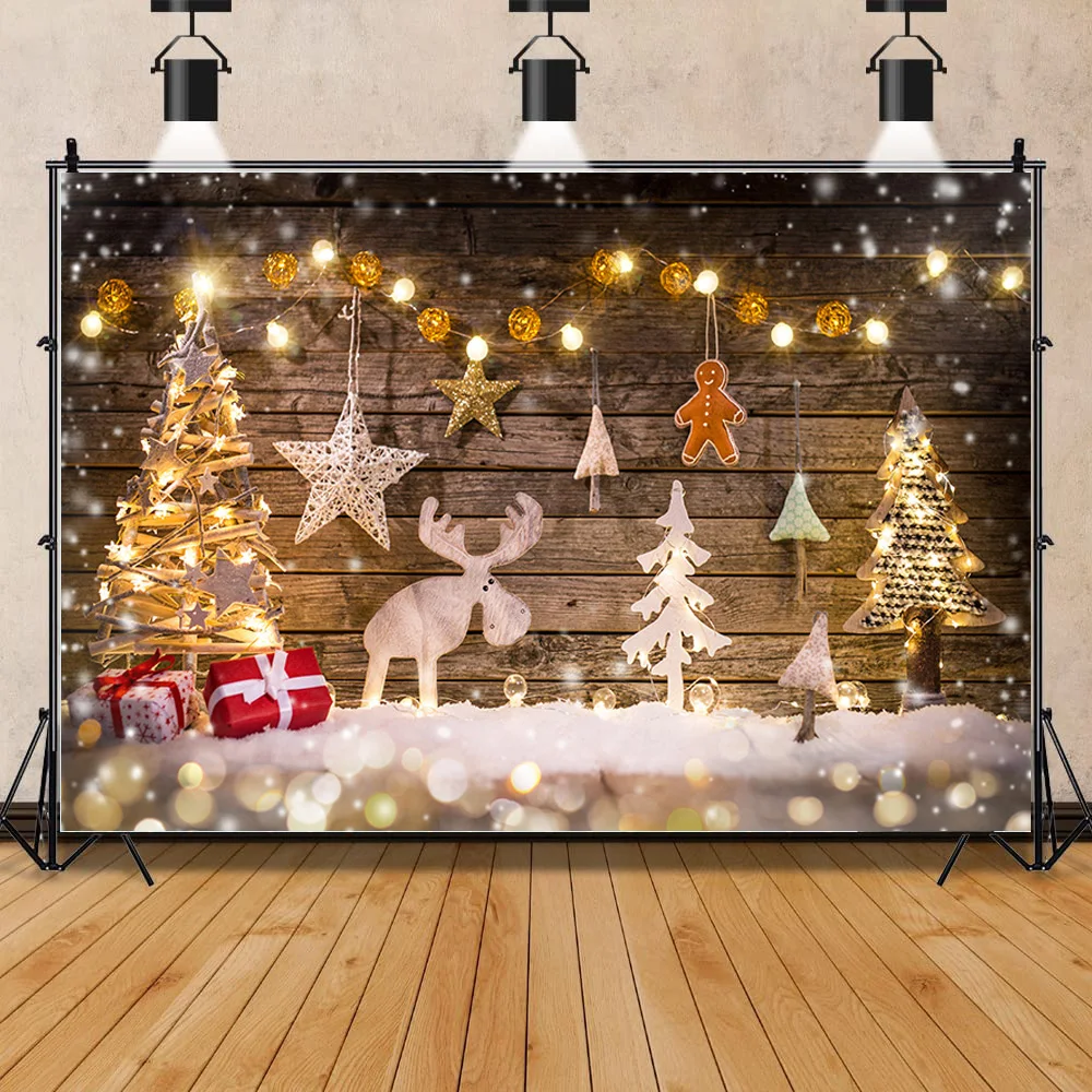 

Christmas Tree Wooden Board Flower Wreath Gift Photography Window Snowman Cinema Background Prop SDG-09