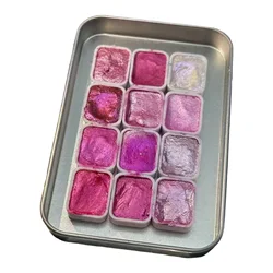 Pearlescent Watercolor Paint Set with Gold Powder - 12 Vibrant Colors for Artists and Beginners (Pink lady)