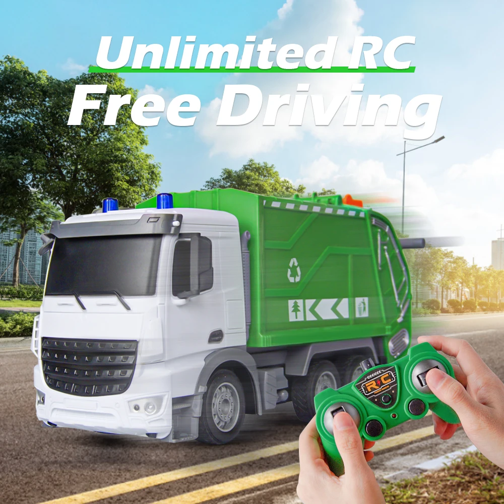 1:24 RC Truck Garbage Car Heavy Tractor Model Engineering Car Radio Controlled Sanitation Eletric Vehicle Toys for Boys Gift rc cars,rc trucks,rc construction toy