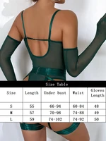 Enger Dessous-Spitzen-Body, sexy, durchsichtiger erotischer Body mit Handschuhen, Strumpfband, Nachtclubwear-Outfit, Sissy Open Anal Mesh Top 6