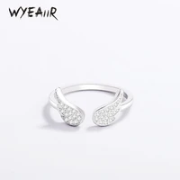 WYEAIIR 925 Sterling Silver Diamond Angel Wings Cool Resizable Opening Ring For Women Luxury Jewelry 1