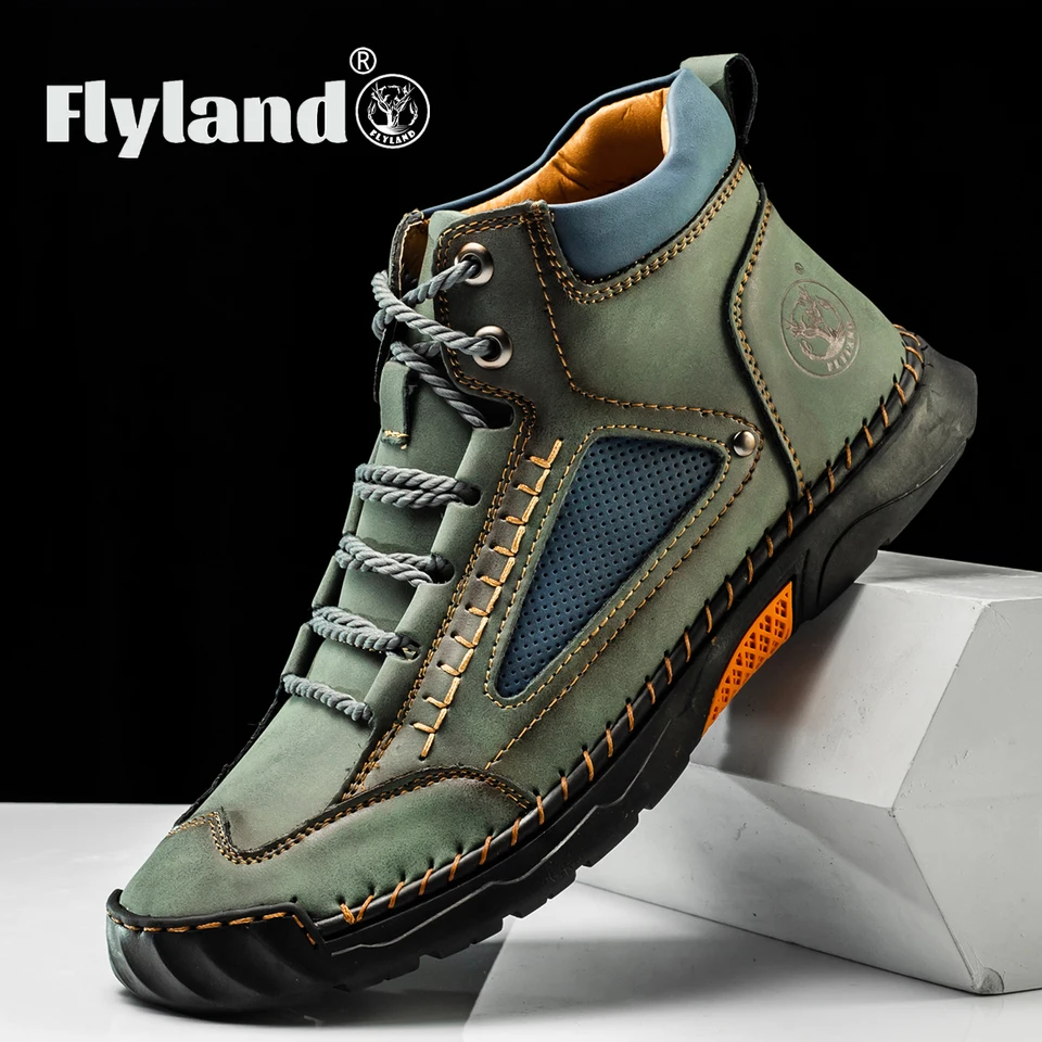 FLYLAND 남성용 클래식 빈티지 캐주얼 부츠, 부드러운 피부 친화적 느낌, 프로스트  가죽, 수제 비즈니스 앵클 부츠