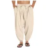 Mens Linen Yoga Pants Elastic Waist Drawstring Beach Loose Fit Casual Tapered Trousers Mens Ling Swim Trunks 3