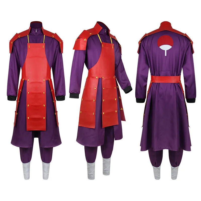 Costume Cosplay Anime Uchiha Madara, Armatura Rossa, Veste Viola, Parrucca Nera Lunga, Set Completo per Halloween e Feste in Maschera - immagine 5