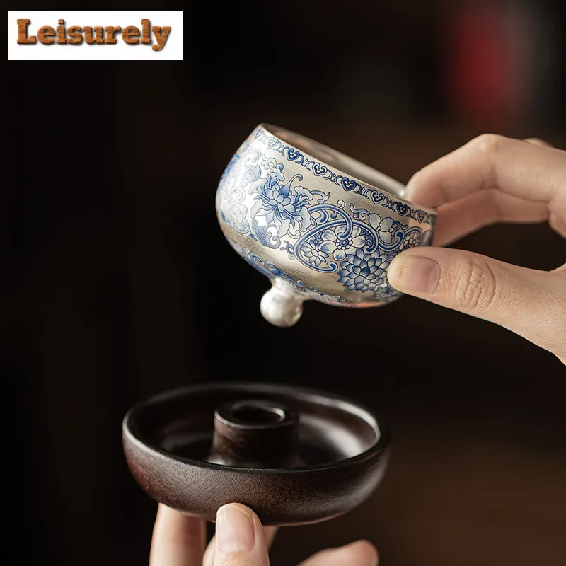 Handmade Gilt Silver Twining Lotus Tea Set Complete Japanese Tea Ceremony Set Teapot And Tea Cup Set Chinese Tea Set Collection