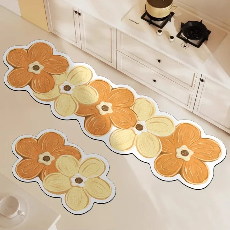 Flower Kitchen Floor Mat Irregular Creative Waterproof Oil-proof PVC Leather Carpet Anti-fouling Wipeable Easy Clean Balcony Rug