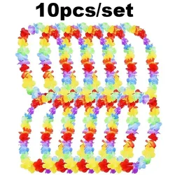 Tropical Hawaiian Flower Garland Set - 10pcs Colorful Lei Necklaces for Party Decor and Farmhouse Charm (10pcs)