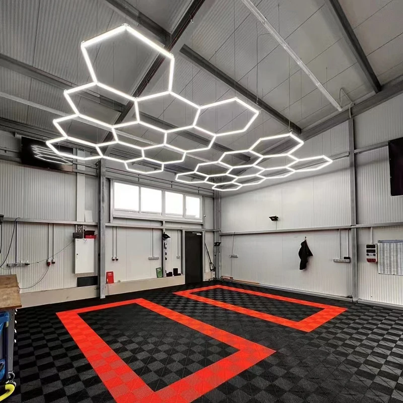 Esagonale Led Light Free Design 6500K 110V-240V Alluminio Car Detailing Workshop Soffitto Led Light Tubes Per Garage