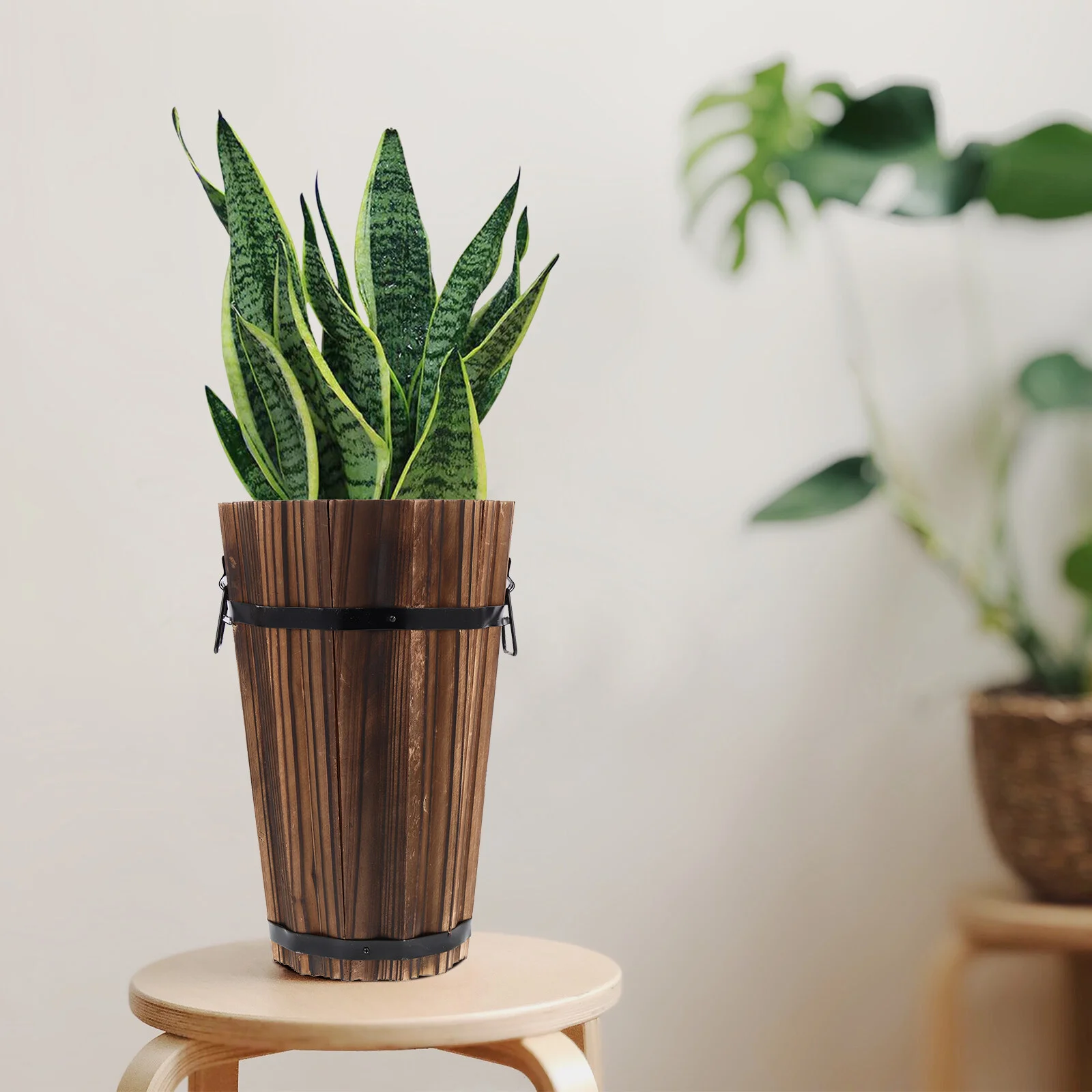 Wooden Flower Pot Practical Flowerpot Bucket Live Succulents Plants Creative Planter Carbonized Bonsai