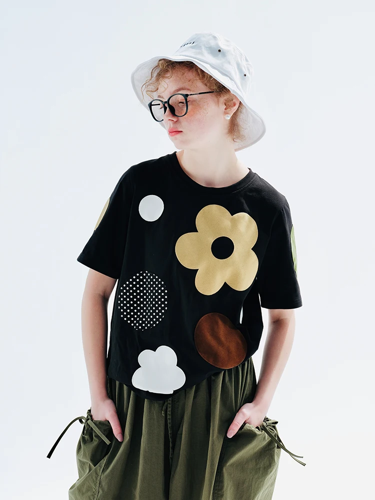 imakokoni 오리지널 포스터 티셔츠 여성 반팔 루즈 라운드 넥 캐주얼 디자인 센스 스몰 탑 여성 234034