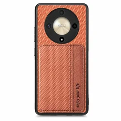 Leather Card Case with Anti - theft Magnetic Back Panel - Wallet Cover for Honor X9D (Brown)