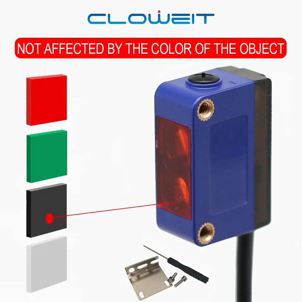 Cloweit-interruptor Fotoelétrico Quadrado 30cm Distância Branco Cor Preta Supressão de Fundo Sensor de Fotocélula Infravermelho Gtb6-dc30