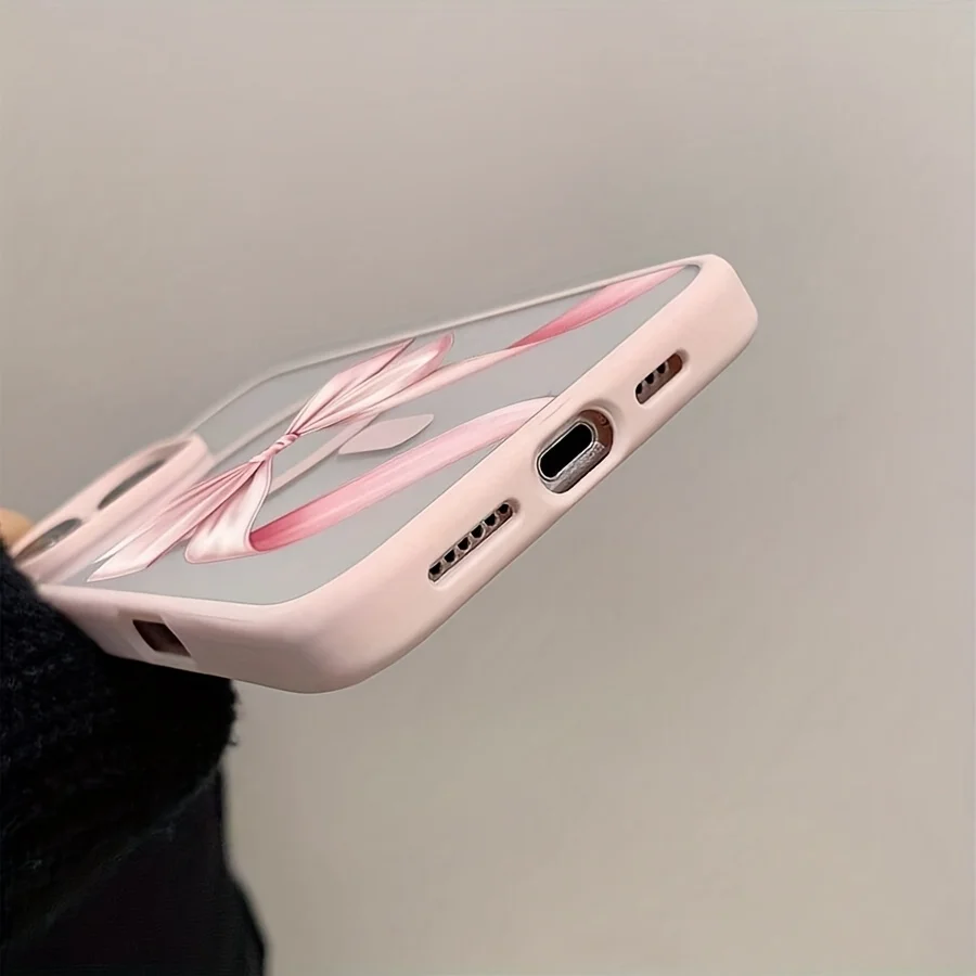 Pink Bow Pattern Magnetic Clear Wireless Charging Phone Case Cover