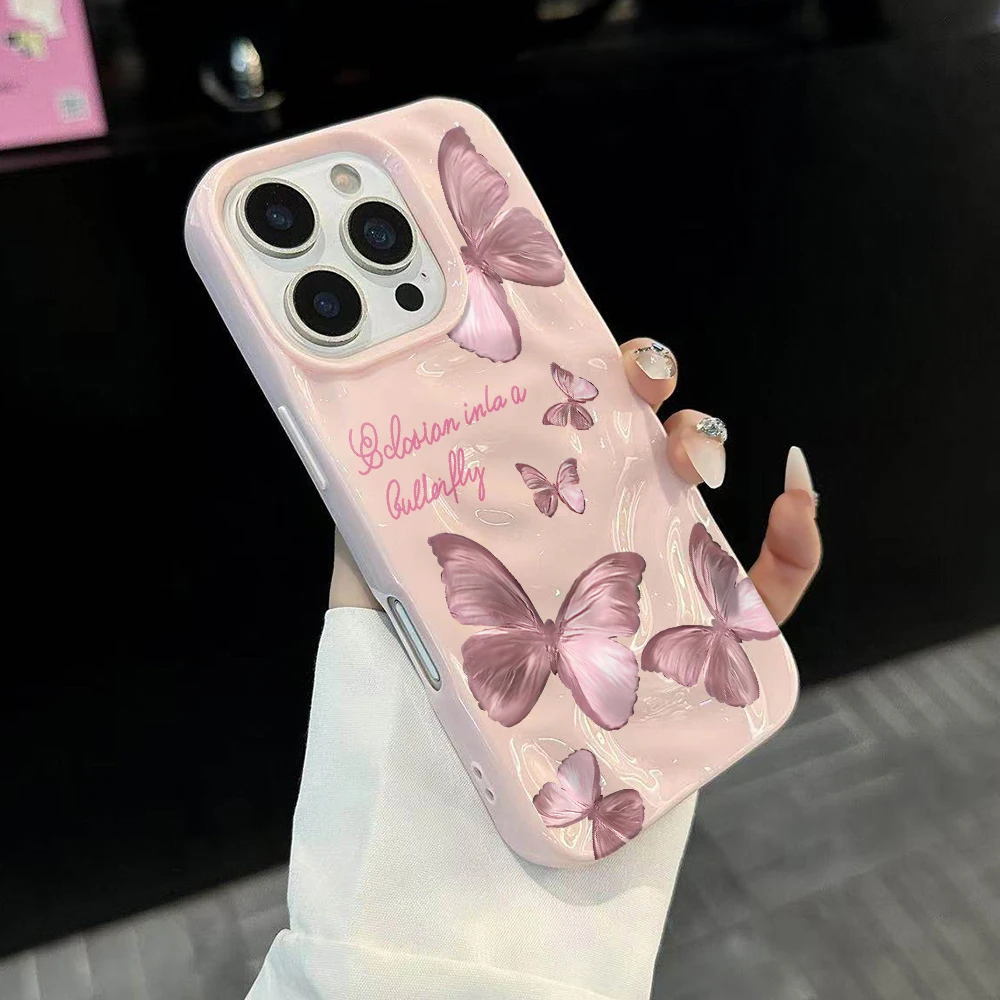 Luxury Butterfly Pattern Candy Color Shockproof Phone Case - Fashionable Cover