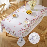 Spring Cherry Watercolor Flower Waterproof Tablecloth Wedding Party Decor Summer Plants Rectangle Table Cloth Dining Table Decor 1