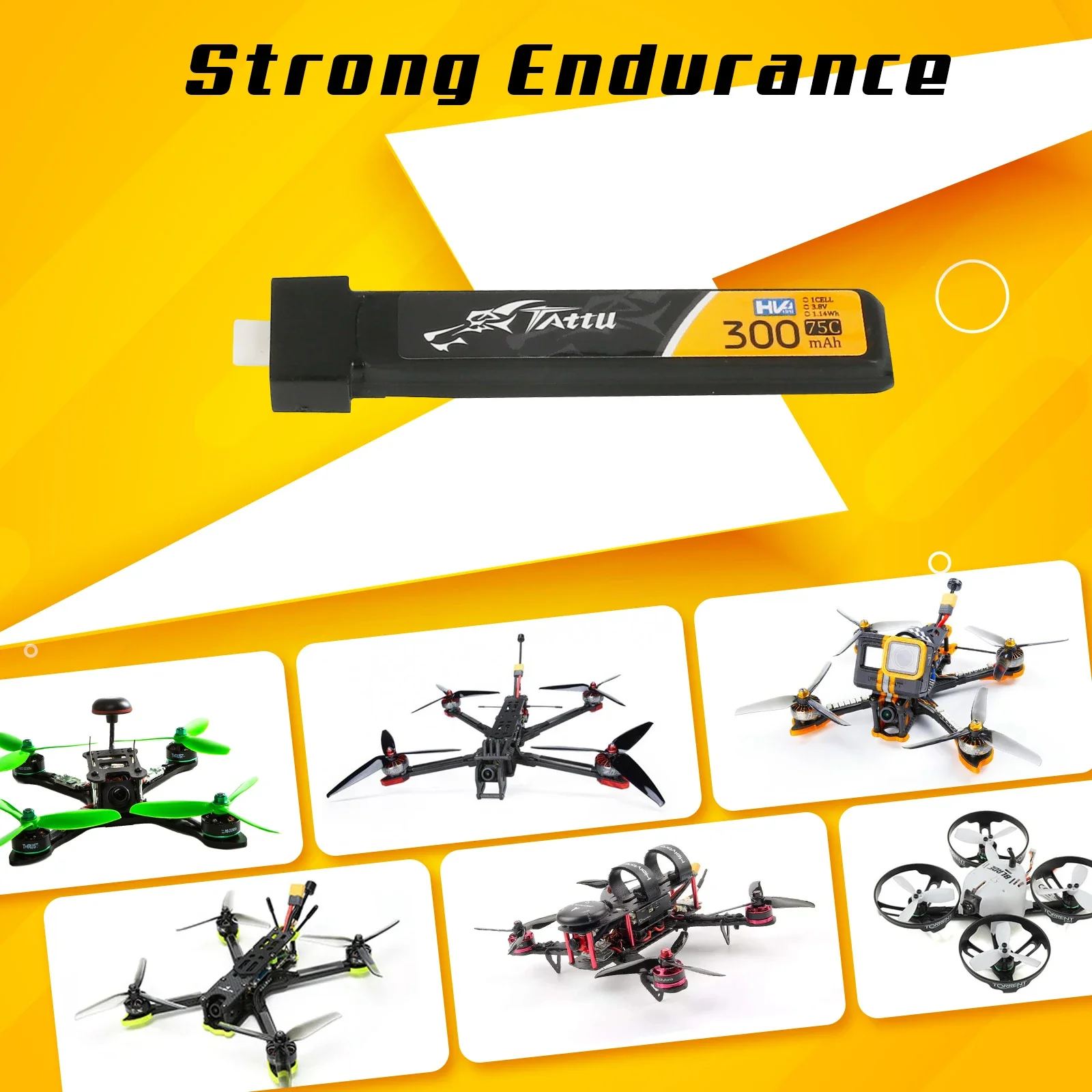 TATTU 5PCS 1S 300mAh 3.8V 75C HV 4.35V Lipo Battey With BT2.0 Plug For BETAFPV Ceuts FPV Kit Racing Drone FPV BT2.0 Connector 4