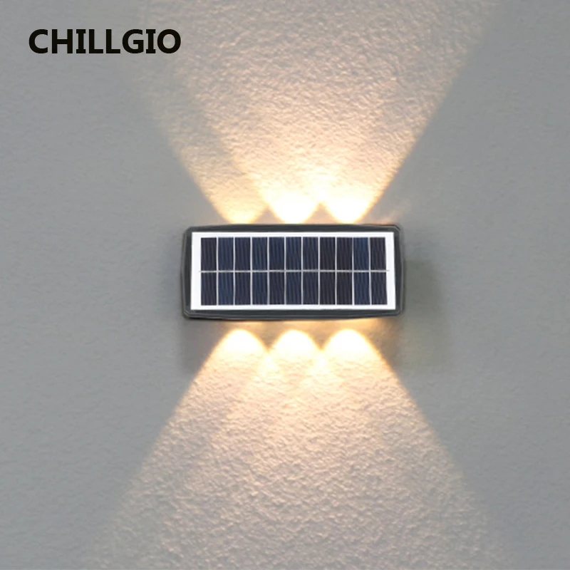 CHILLGIO Solar Powered Wall Lamp Outdoor Waterproof Patio Gardern Courtyard Up Down Led Bright Modern Exterior Solar Panel Light