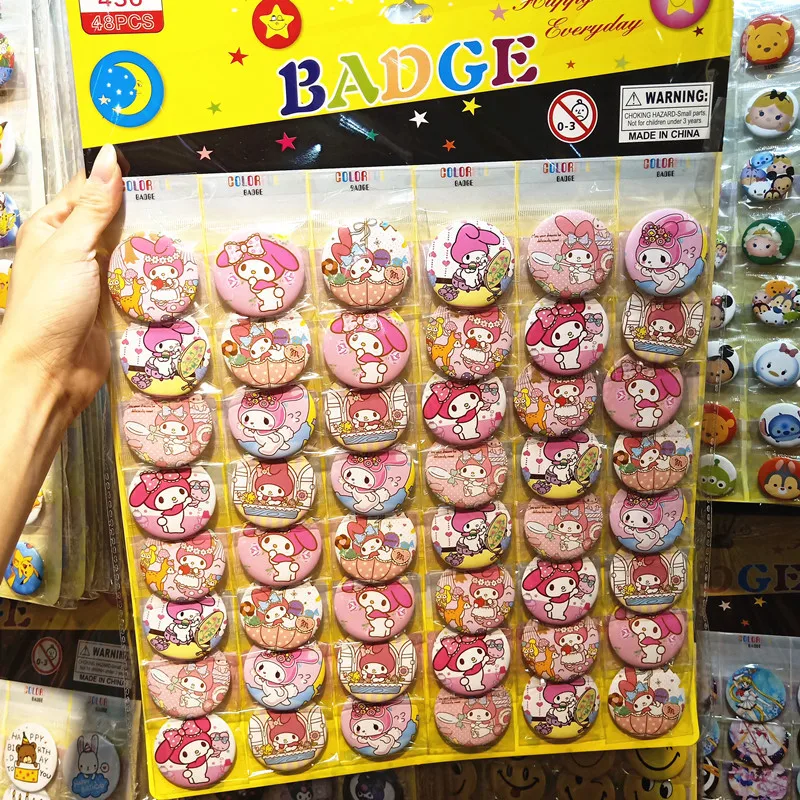 

48pcs Sanrio Brooch Kawaii Mymelody Kuromi Cinnamoroll Korean Cartoon Student Badge Backpack Pendant Children's Anime Decoration