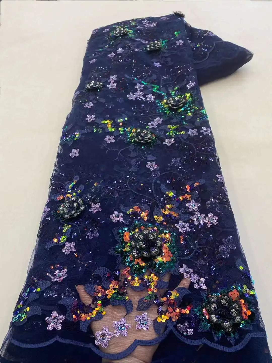 

African Sequins Lace Fabrics Latest pearl Embroidery French Tulle Mesh Lace Fabric Material For Party Wedding XC