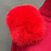 Women's Winter Knitted Sweater Pants Set Lady Fashion Sweater Fox Fur Shoulder Stand Collar Pullover 5