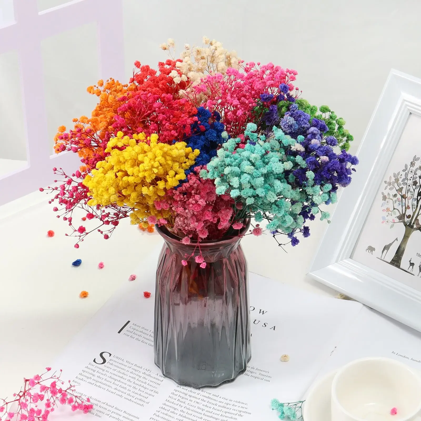 Colorful Preserved Baby's Breath Bouquet - Boho Home and Wedding Decor
