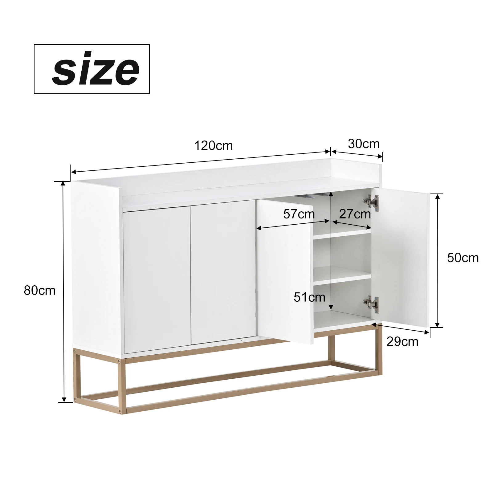 Rosahqnda Sideboard-Schrank mit 4 Türen, griffloser moderner Buffet-Aufbewahrungsschrank für Esszimmer, Küche, Wohnzimmer, 120 x 30 x 80 cm – Detail 3