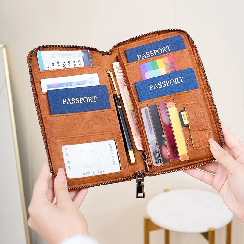 Nieuwe reisportemonnee met paspoortclip voor dames en heren, multifunctionele kaarthouder van PU-leer, antidiefstal portemonnee met swipe-functie._voghion.com