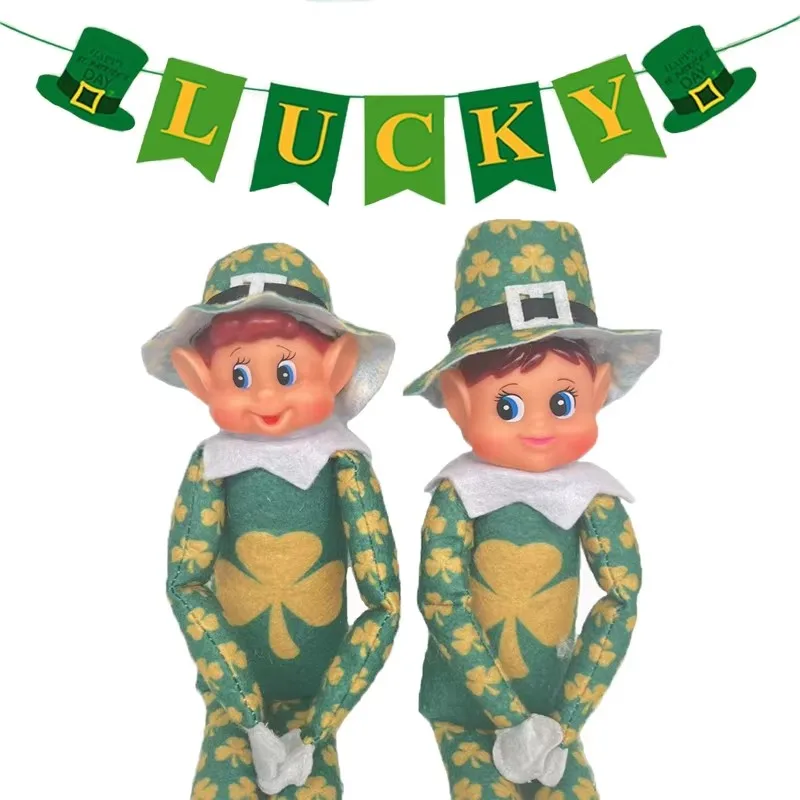Christmas Decorations 35CM Irish Festivals Green Lucky Clover Christmas Elf Doll Boy and Girl Ornament Gift Christmas Decoration FestivalsGift