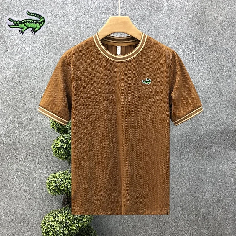 

Embroidered Brand Jacquard Ice Silk Short Sleeved T-shirt for Men's Spring/summer Fashion Casual Soft and Breathable Polo Shirt